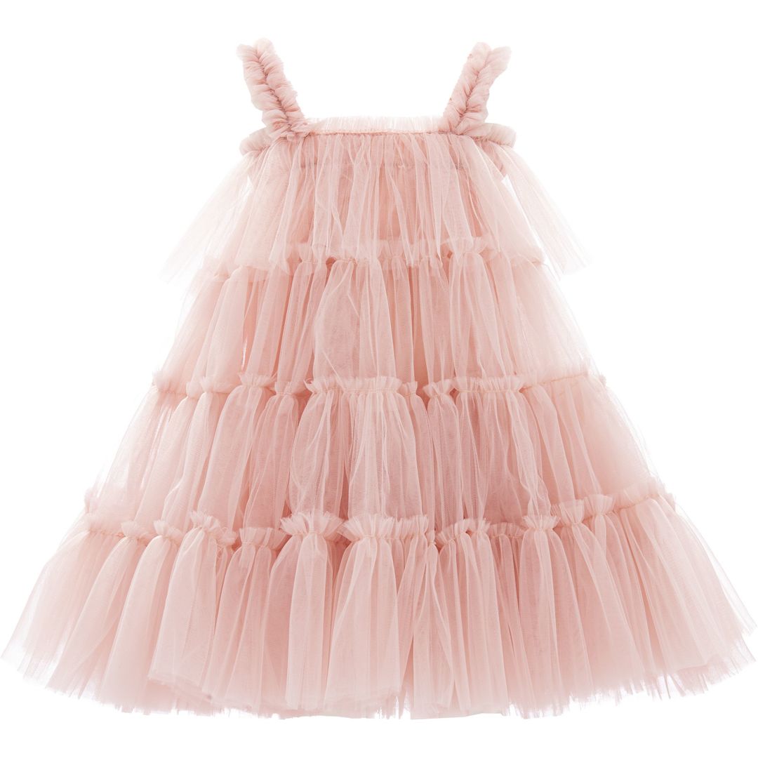 Pink Blush Ruffle Tulle Overlay Dress