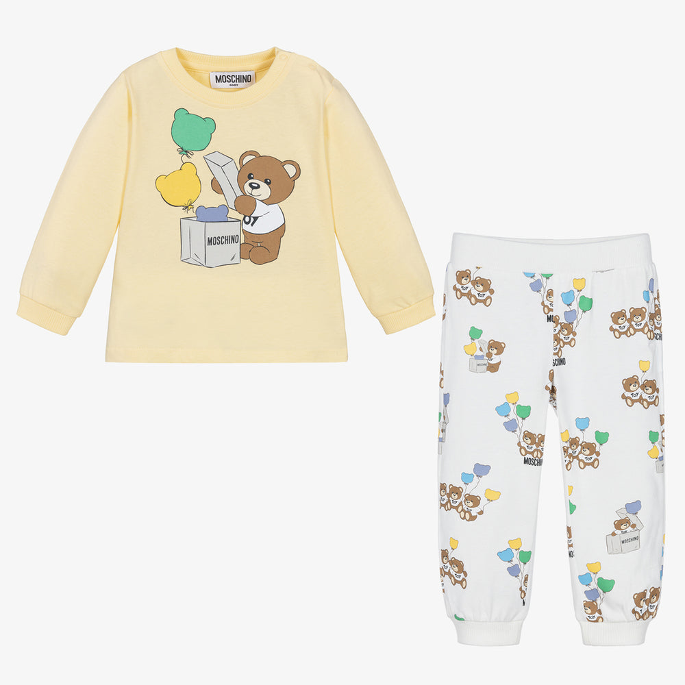 moschino-Yellow & White Teddy Balloons T-Shirt and Trousers-msk02f-lab73-83437