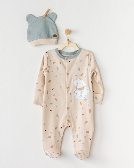 andywawa-ac24044-Beige & Green Romper with Hat