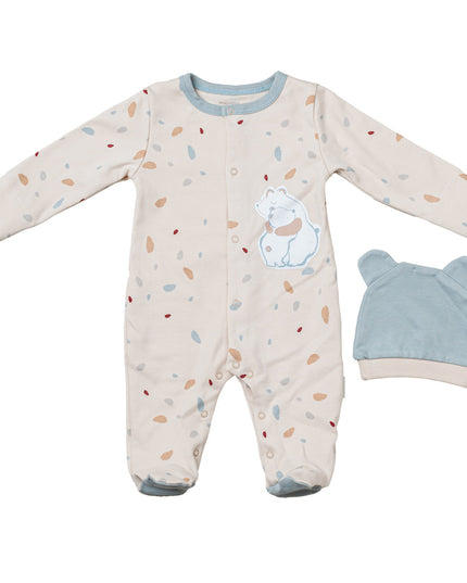 andywawa-ac24044-Beige & Green Romper with Hat