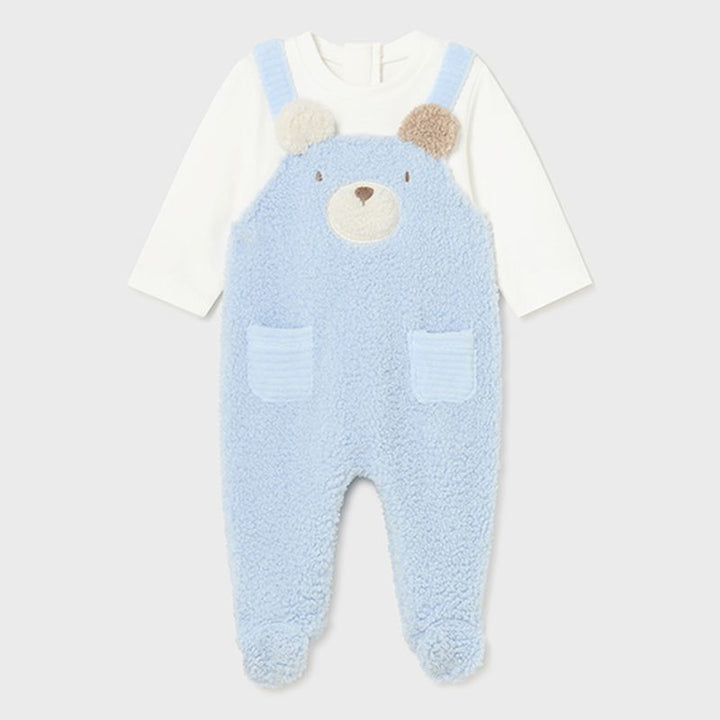 Blue Teddy Applique Overalls Babysuit