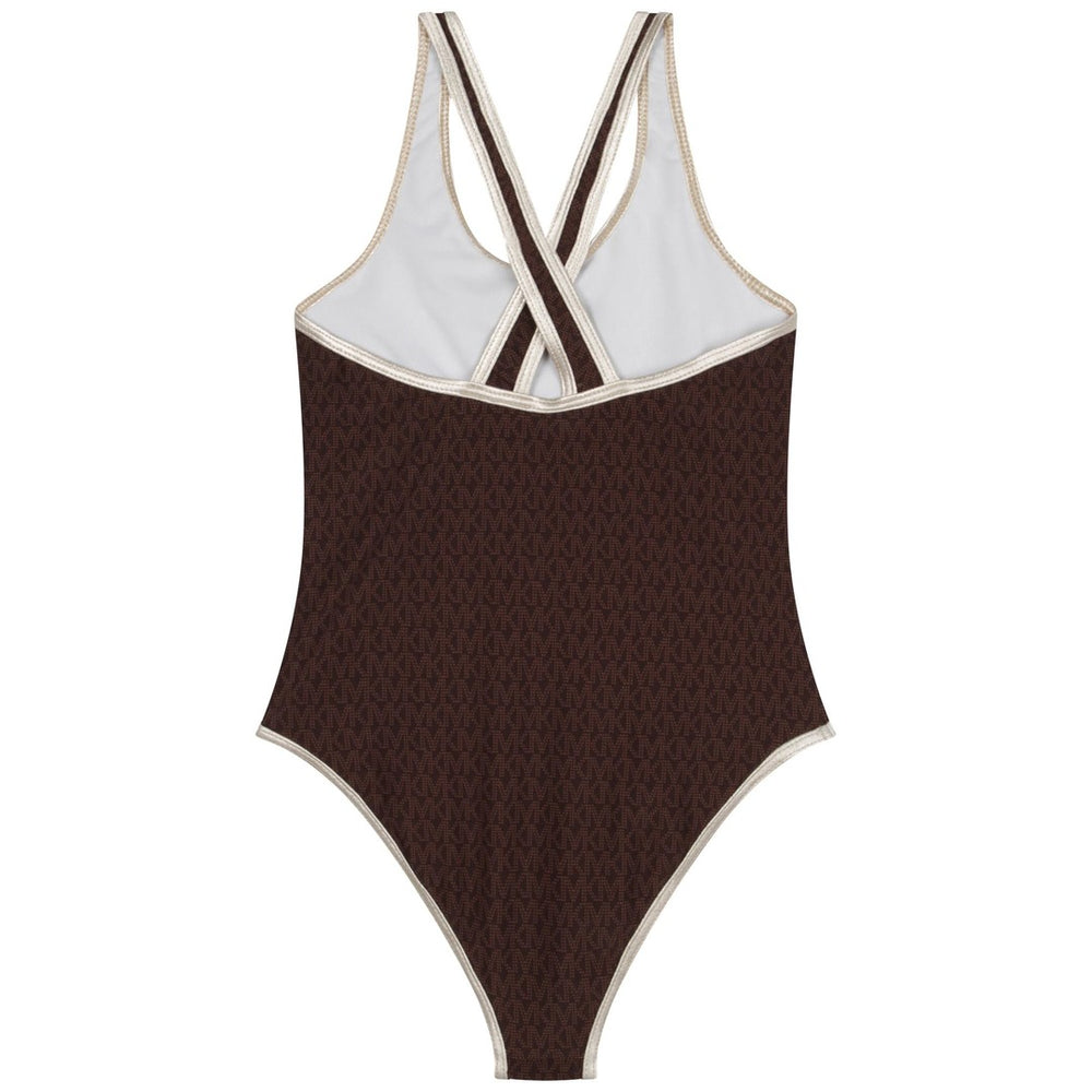 mk-r10168-Brown Monogram-Print Sleeveless Swimsuit