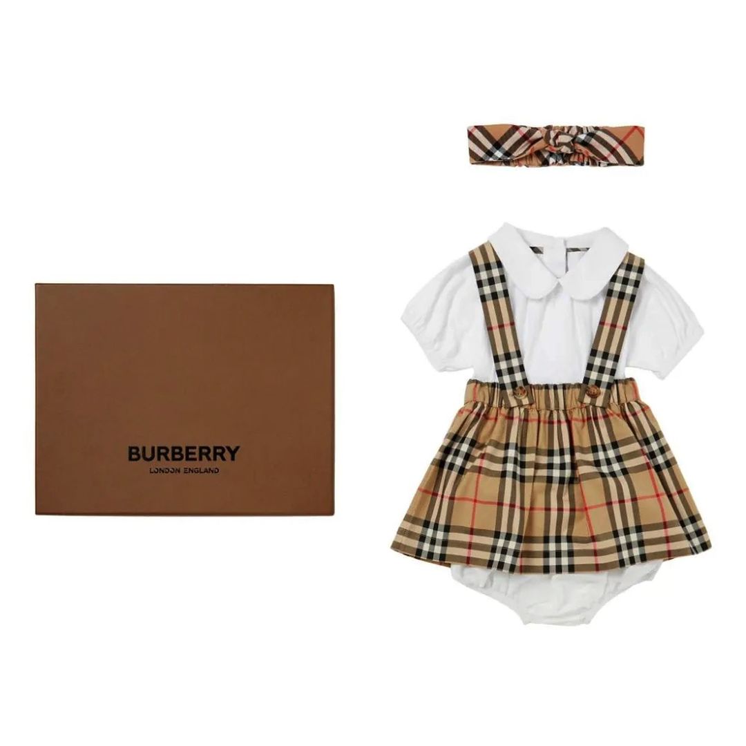 burberry-8070271-Beige Check Cotton Skirt Set-116036-a7028