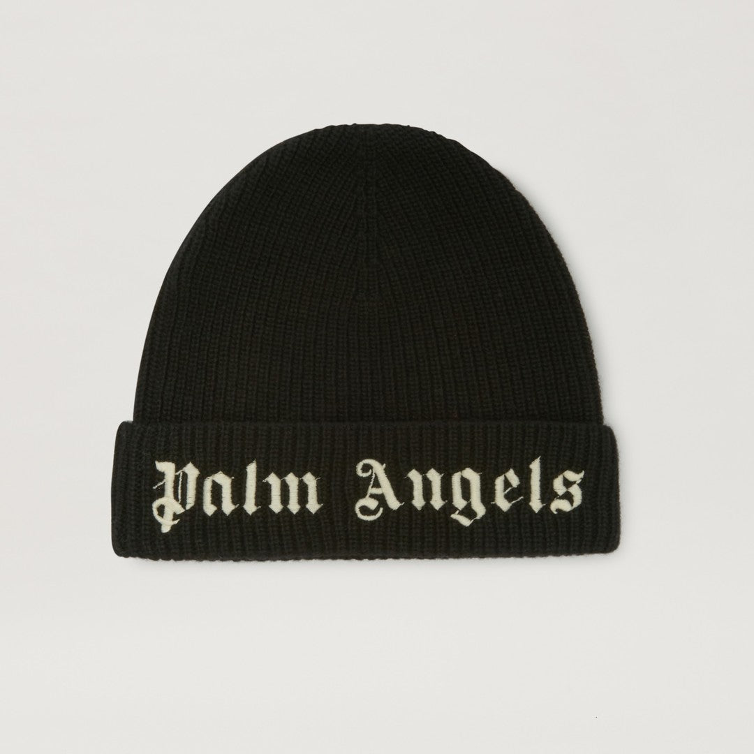 palm-angels-pblc005c99kni0011001-Black & White Knitted Beanie Hat