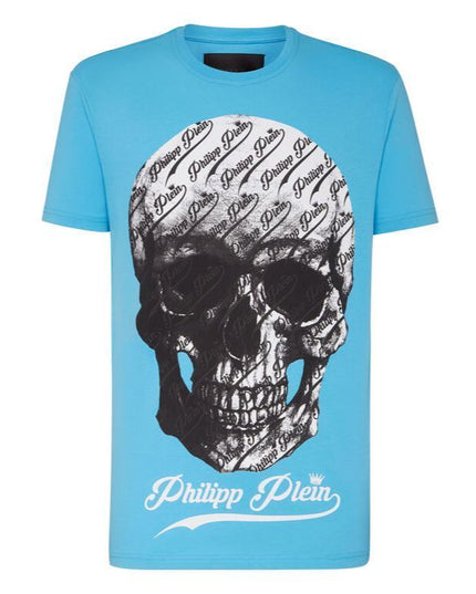 PHILIPP PLEIN-SKULL AND LOGO T-SHIRT-2PM002-LAA24-40445-TRUE BLUE