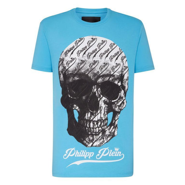 PHILIPP PLEIN-SKULL AND LOGO T-SHIRT-2PM002-LAA24-40445-TRUE BLUE
