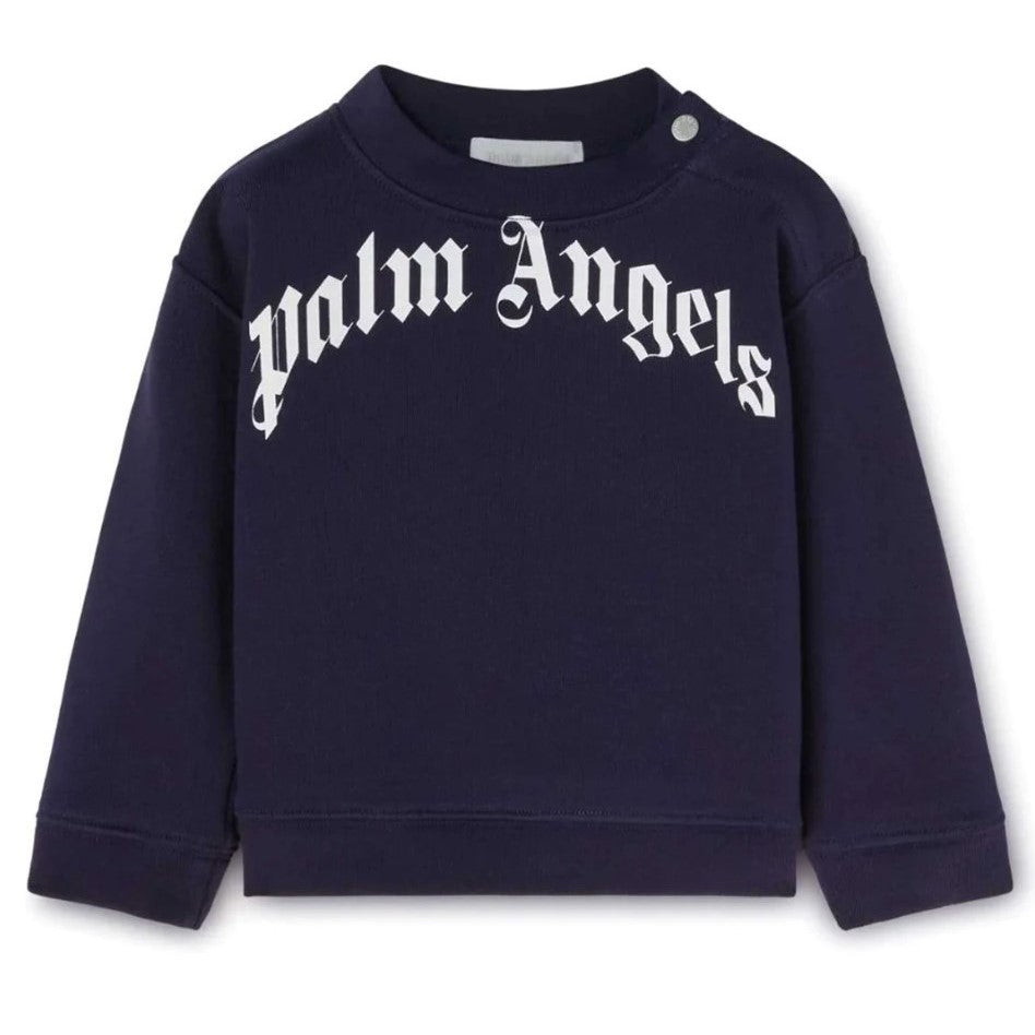 palm-angels-pbxc001f23fle0034601-Navy Blue Logo Print Sweatshirt