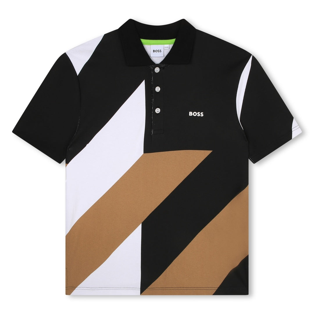 boss-j45014-10p-Black, White & Beige Logo Polo Shirt