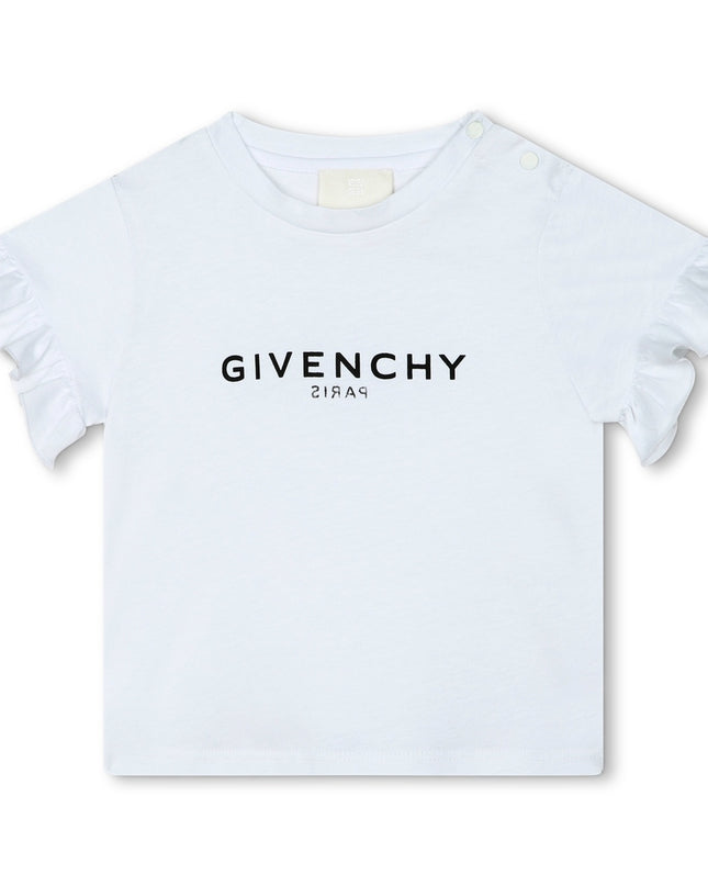 givenchy-h05282-10p-White Cotton T-Shirt with Ruffles