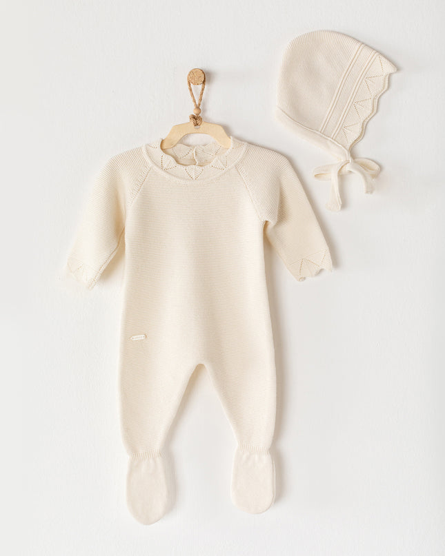 Cream Knitted Babygrow & Hat
