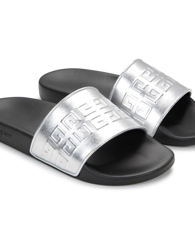 givenchy-h19072-016-kg-Black & Silver Logo Slides