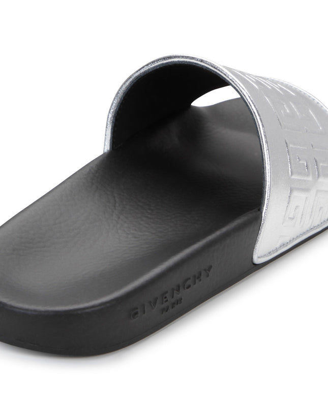 givenchy-h19072-016-kg-Black & Silver Logo Slides