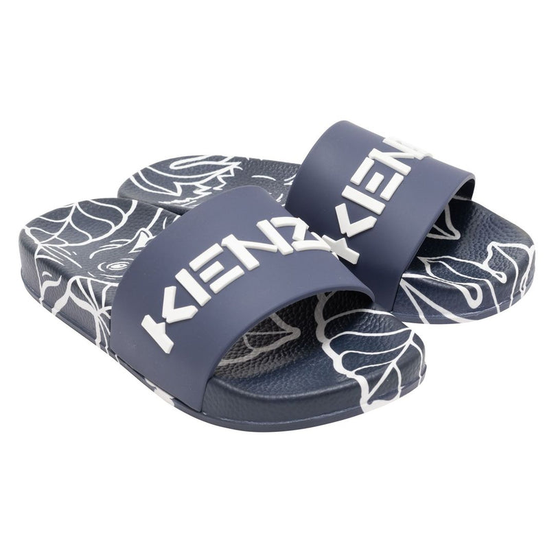 Navy Tiger Print Logo Slides