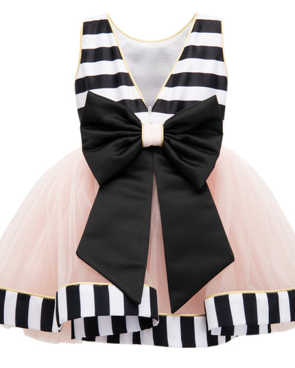 Black & White Striped Sleeveless Tulle Dress