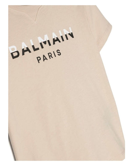 balmain-Beige Logo T-Shirt-bu8p41-z0057-106