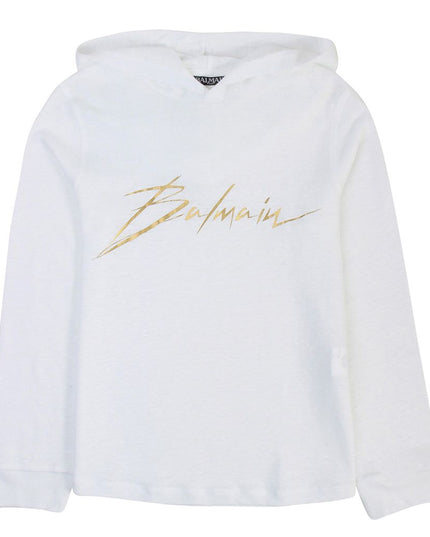 balmain-White & Gold Logo Hoodie-6k8590kx300100