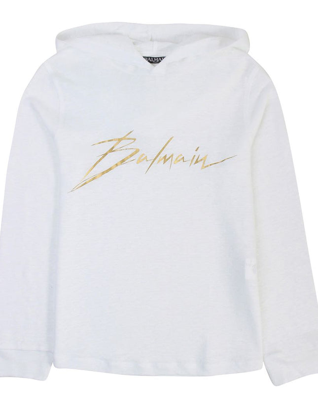 balmain-White & Gold Logo Hoodie-6k8590kx300100