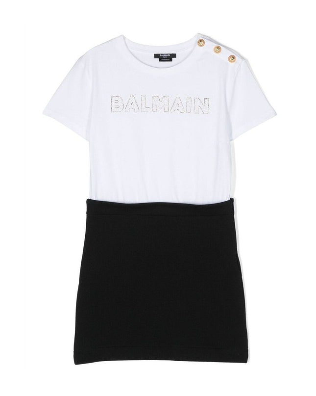 balmain-Black & White Logo Dress-bs1b81-z0057-100ne