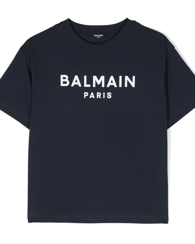 balmain-Navy Logo T-Shirt-bu8p01-z1751-649