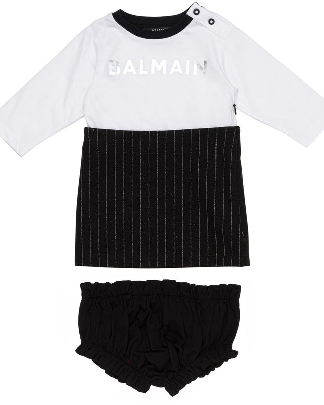 Kids Atelier-Balmain-Black Logo Dress & Bloomers Set