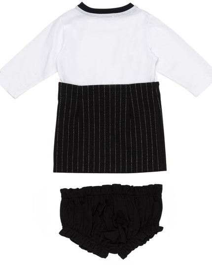 Kids atelier-Balmain-Black Logo Dress & Bloomers Set
