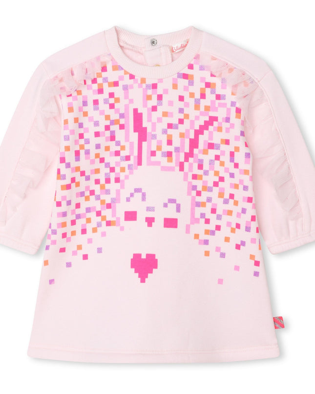 Kids Atelier-Billieblush-Pink Pixel Bunny Sweater Dress