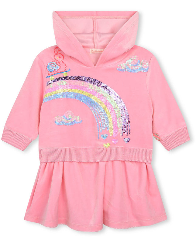 Kids Atelier-Billieblush-Pink Rainbow Hooded Velvet Dress