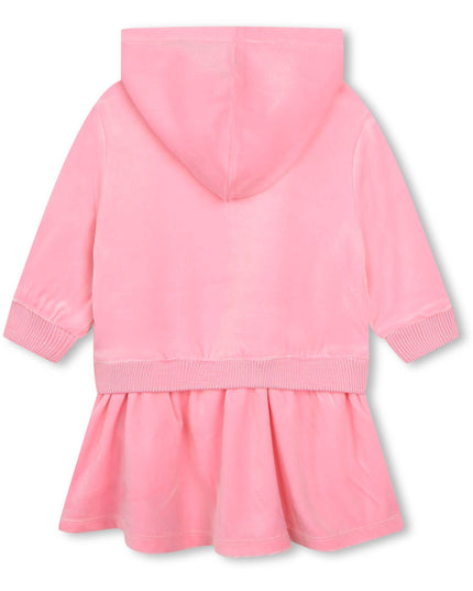 Kids Atelier-Billieblush-Pink Rainbow Hooded Velvet Dress