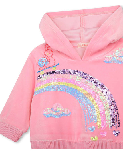 Kids Atelier-Billieblush-Pink Rainbow Hooded Velvet Dress