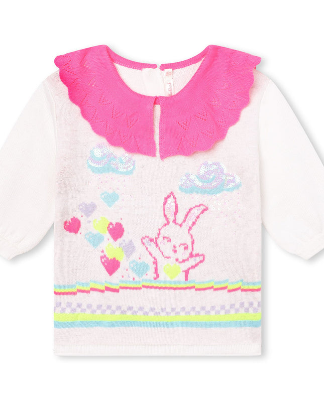 Kids Atelier-Billieblush-White Bunny Knit Sweater Dress