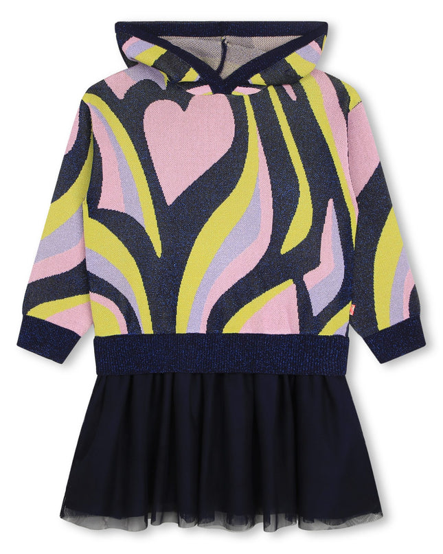 Kids Atelier-Billieblush-Multicolor Heart Hooded Knit Dress