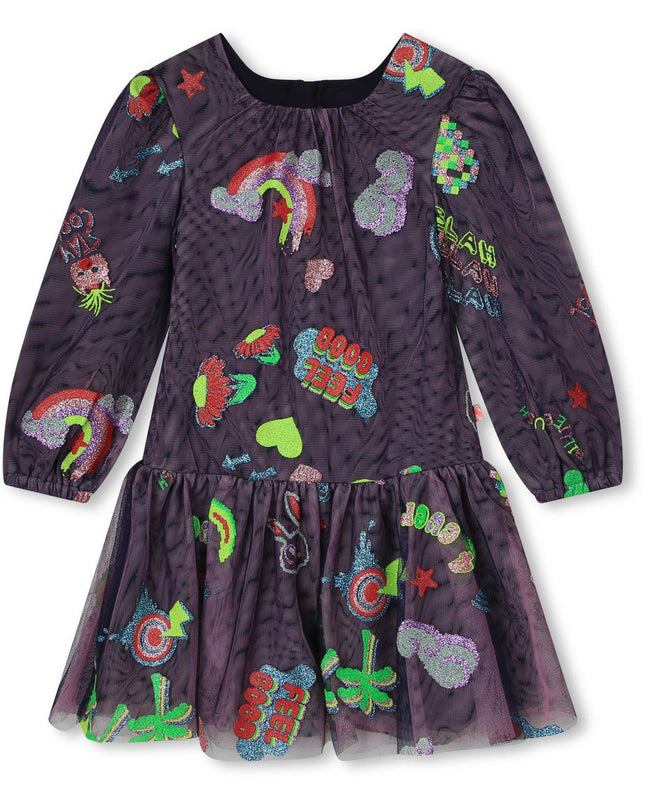 Kids Atelier-Billieblush-Navy Sequined Graphic Dress