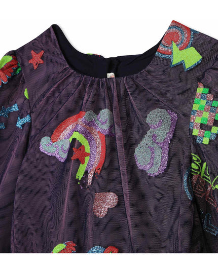 Kids Atelier-Billieblush-Navy Sequined Graphic Dress