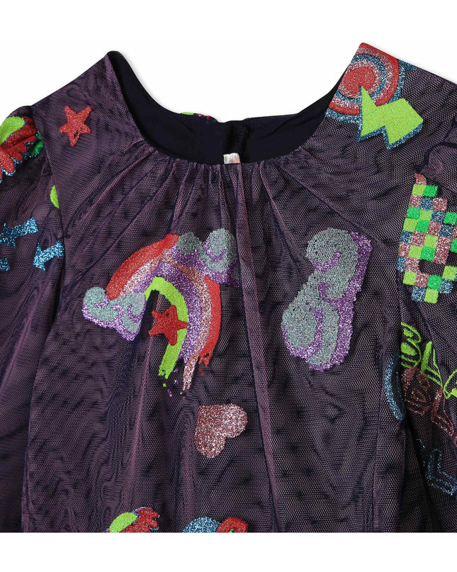 Kids Atelier-Billieblush-Navy Sequined Graphic Dress