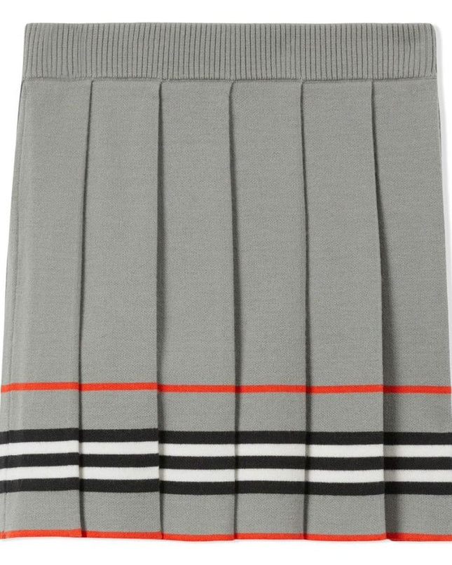 Kids Atelier-Burberry-Gray Icon Stripe Wool Knit Skirt