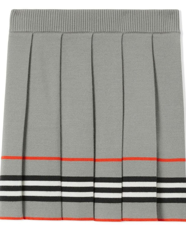 Kids Atelier-Burberry-Gray Icon Stripe Wool Knit Skirt