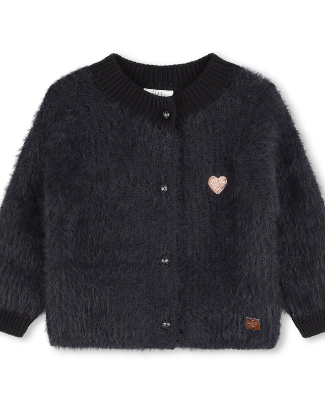 Kids Atelier-Carrement Beau-Navy Fuzzy Heart Cardigan