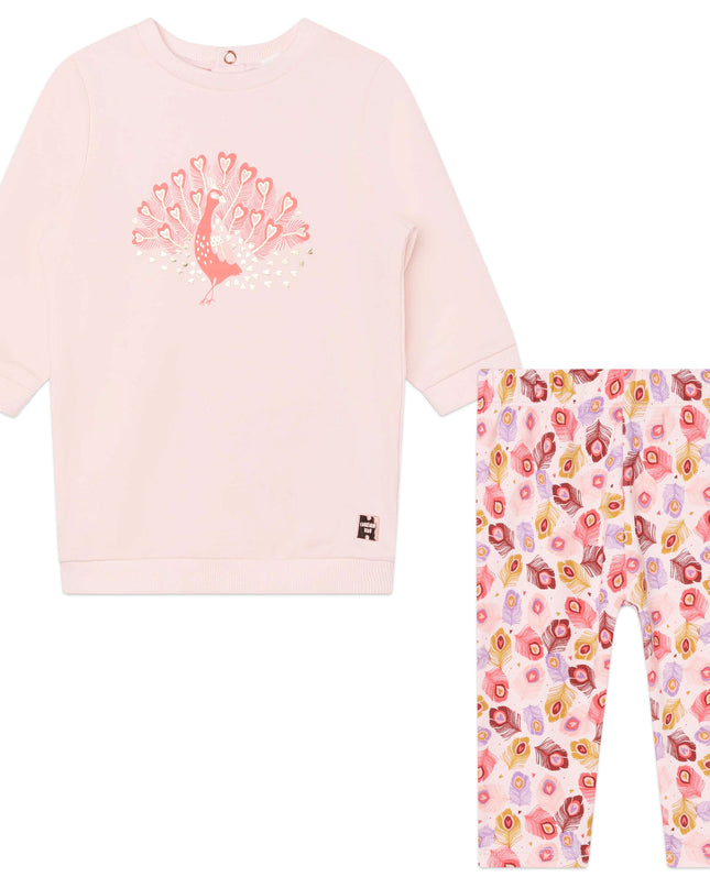 Kids Atelier-Carrement Beau-Pink Peacock Dress Outfit