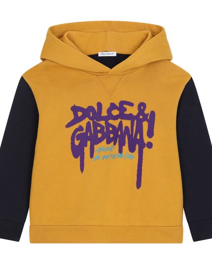 Yellow & Blue Logo Print Hoodie