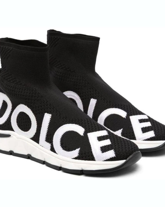 Kids Atelier-Dolce & Gabbana-Black Mesh Sorrento High-Top Sneakers