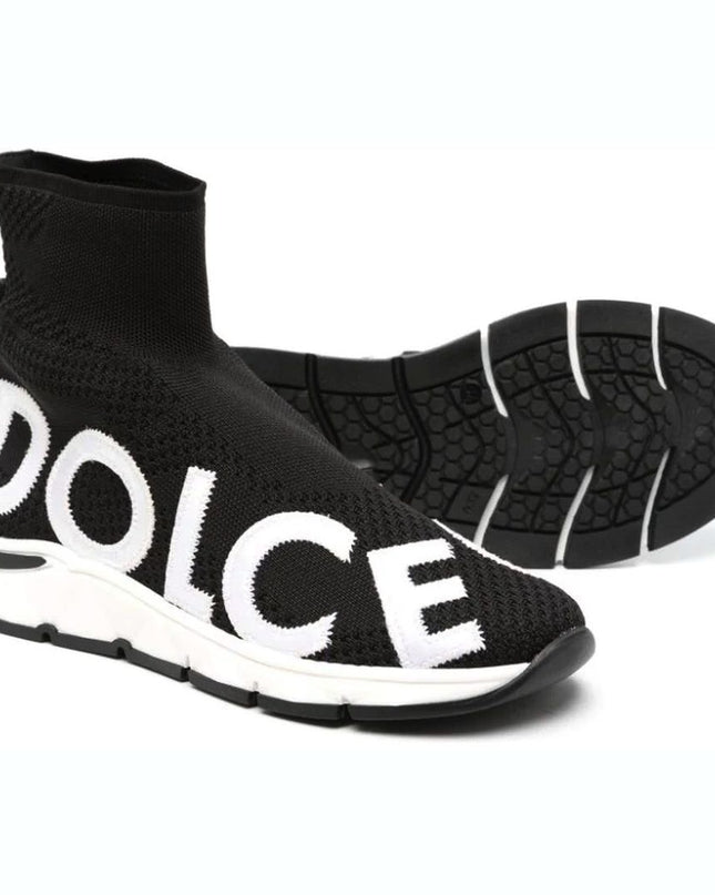 Kids Atelier-Dolce & Gabbana-Black Mesh Sorrento High-Top Sneakers