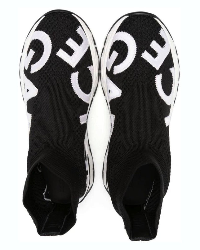 Kids Atelier-Dolce & Gabbana-Black Mesh Sorrento High-Top Sneakers