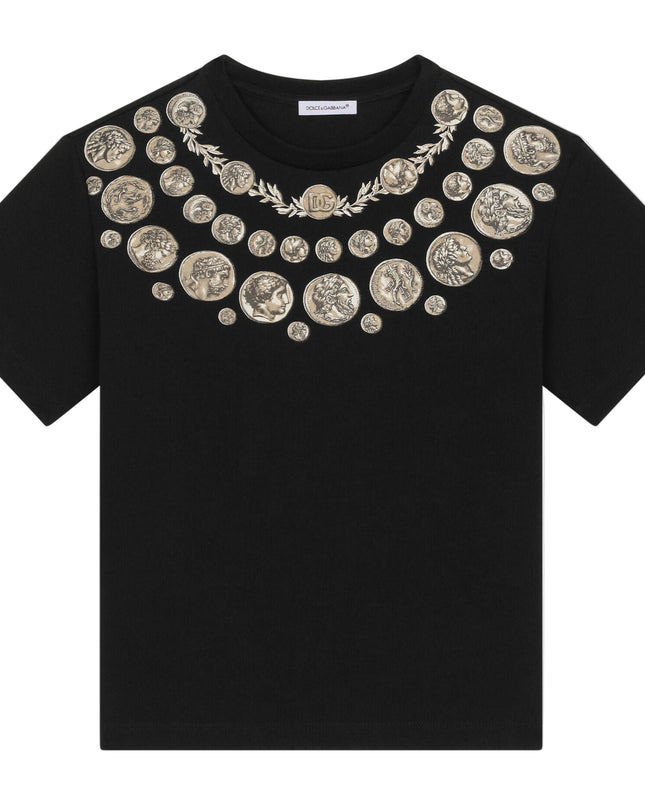 Kids Atelier-Dolce & Gabbana-Black Multi Coin Print T-Shirt