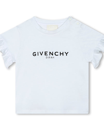 givenchy-h05282-10p-White Cotton T-Shirt with Ruffles