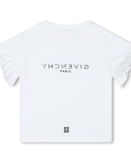Kids Atelier-Givenchy-White Cotton T-Shirt with Ruffles