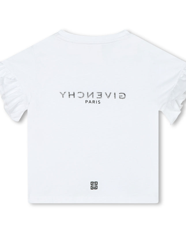 Kids Atelier-Givenchy-White Cotton T-Shirt with Ruffles
