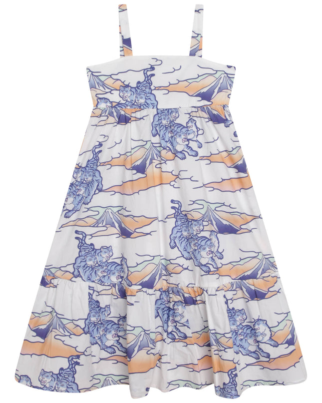 kenzo-k12298-10p-White Cotton Poplin Logo dress