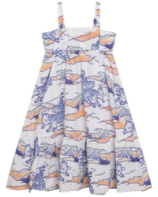 kenzo-k12298-10p-White Cotton Poplin Logo dress