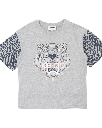 kenzo-Gray Tiger Print T-Shirt-k15491-a07