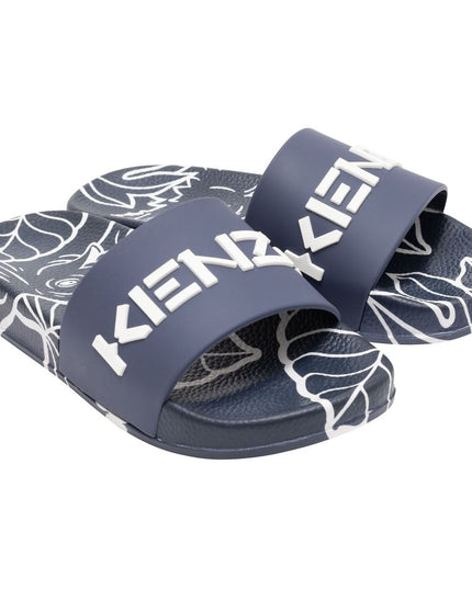Navy Tiger Print Logo Slides